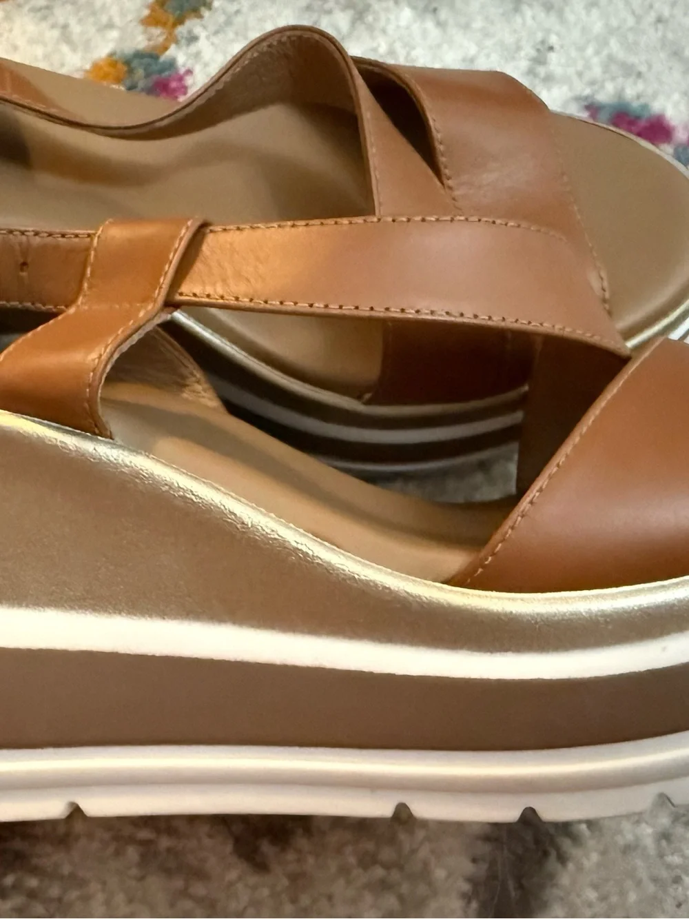 Nero Giardini Tan Platform Wedge Sandals w/Slingback Strap size 38 made in Italy